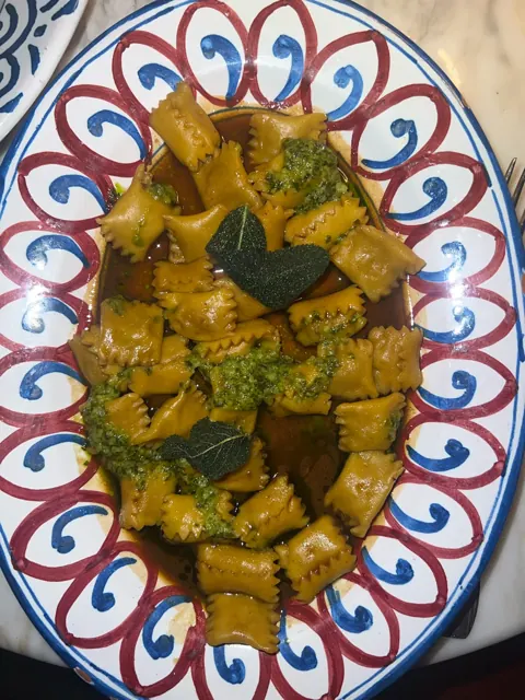 Ravioli on a patterned plate