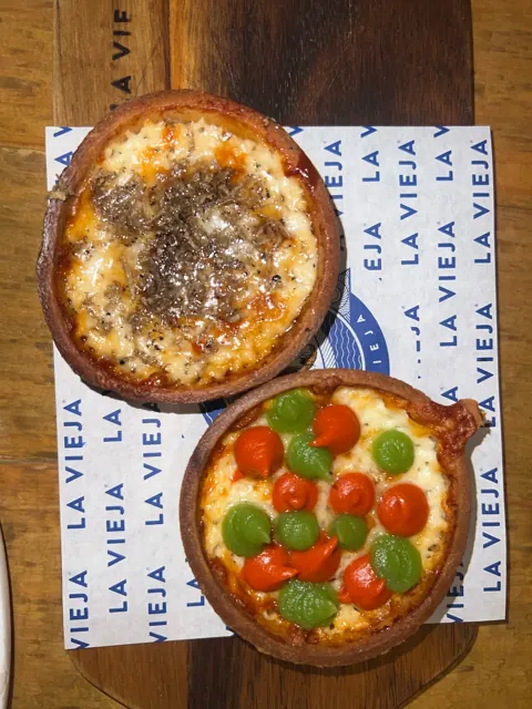 Two pizzas at La Vieja