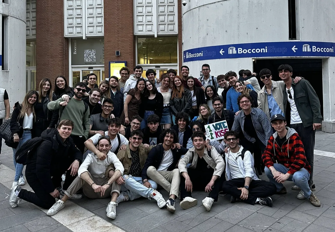 Group photo of ASTRA members outside a Bocconi building