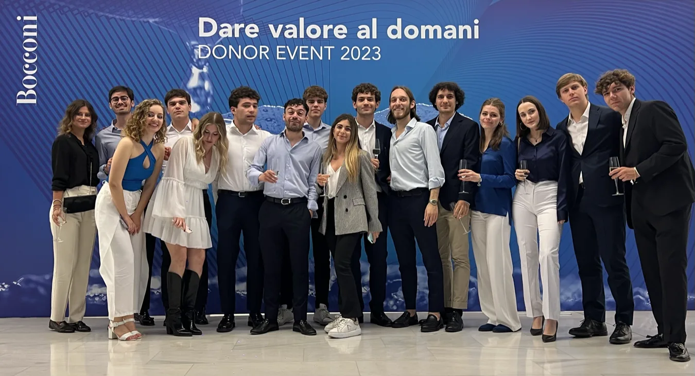 ASTRA members lined up on stage at the Bocconi Donor Event 2023